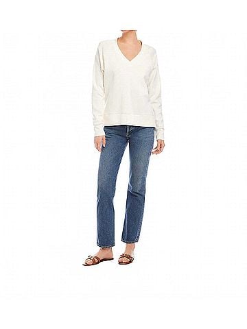 Fifteen Twenty Vivi Contrast V-Neck Top in Cream (view 2)