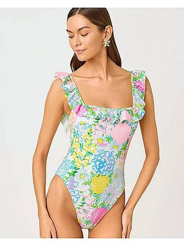 Lilly Pulitzer Aemma Ruffle One-Piece Swimsuit in Multi Lilly Garden (view 2)