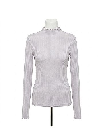 Mystree Lettuce Hem Mock Neck Pullover in Heather Grey (view 1)