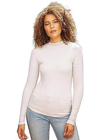 Mystree Lettuce Hem Mock Neck Pullover in Heather Grey (view 2)