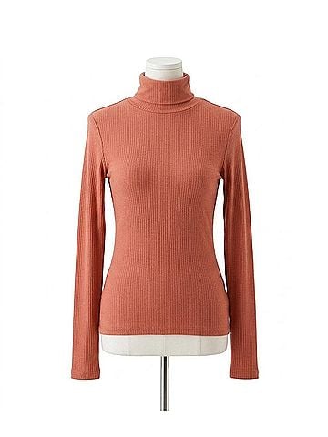 Mystree Ribbed Mock Neck Turtleneck in Terracotta (view 1)
