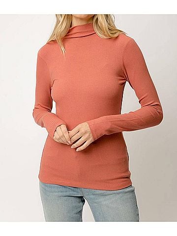 Mystree Ribbed Mock Neck Turtleneck in Terracotta (view 2)