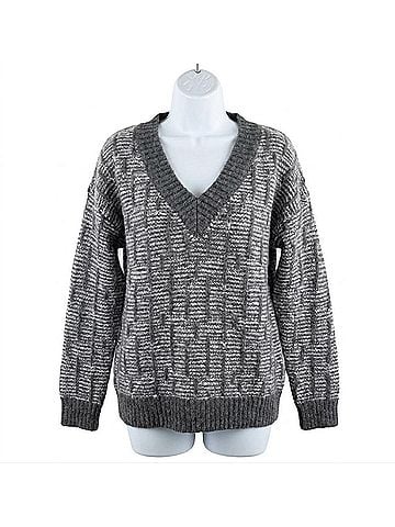 Mystree Cozy Patterned V-Neck Sweater in Purple Charcoal (view 1)