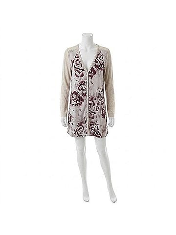 Mystree Women's Floral Long Sleeve Tunic Cardigan in Cream (view 1)