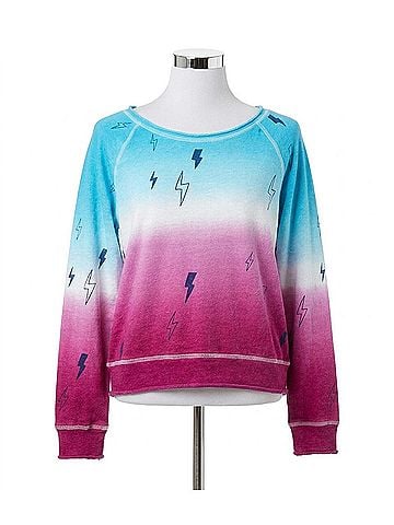 Chaser Linen French Terry Long Sleeve Raglan Pullover in Tie Dye Bolt (view 1)