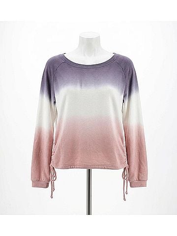 Chaser Slub French Terry Blouson Sleeve Side Tie Raglan Pullover in Sunset Ombre (view 1)