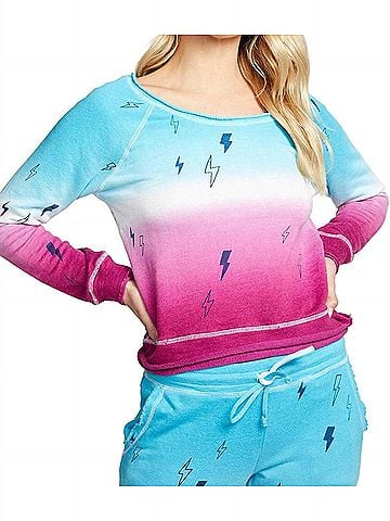Chaser Linen French Terry Long Sleeve Raglan Pullover in Tie Dye Bolt (view 2)