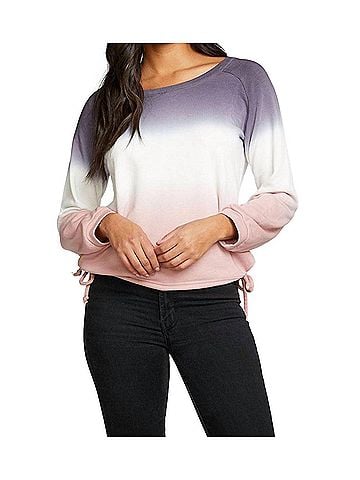 Chaser Slub French Terry Blouson Sleeve Side Tie Raglan Pullover in Sunset Ombre (view 2)
