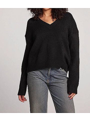 Chaser Ginger Licorice V-Neck Sweater in Black (view 2)