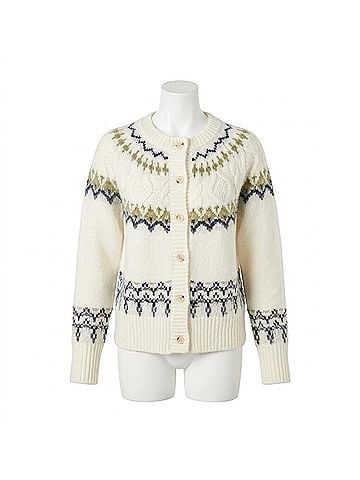 Fifteen Twenty Astrid Fair Isle Cardigan Sweater in Olive (view 1)