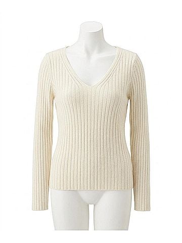 Mystree Plunging V-Neck Sweater Top in Ivory (view 1)