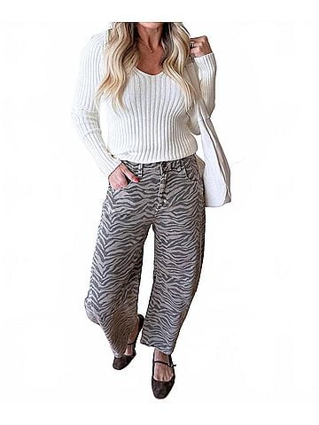 Mystree Plunging V-Neck Sweater Top in Ivory (view 2)