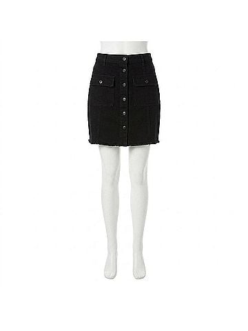 Hidden Jeans Denim Raw Hem A-Line Skirt in Black (view 1)