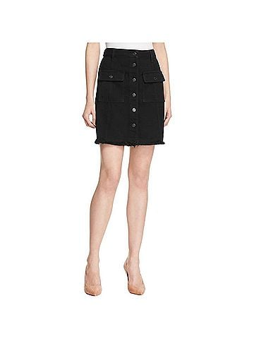 Hidden Jeans Denim Raw Hem A-Line Skirt in Black (view 2)