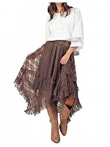 Easel Alana All Over Lace Sharkbite Maxi Skirt in Mocha (view 2)