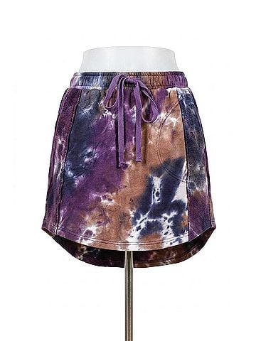 Umgee Tie Dye French Terry Mini Skirt in Purple (view 1)