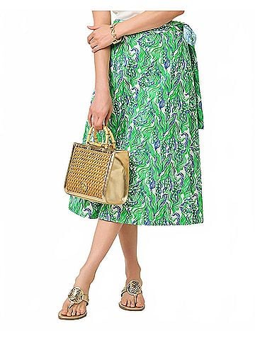 Lilly Pulitzer Constance Reversible Midi Wrap Skirt in Putting Green Lilly Of The Valley (view 2)