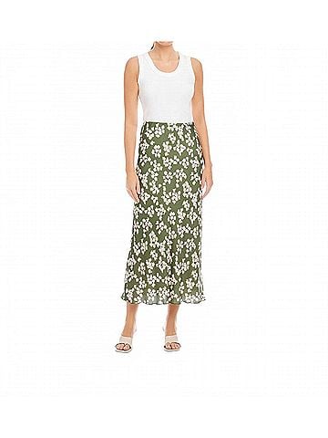 Fifteen Twenty Eva Bias Ankle Skirt in Green/Off White Print (view 2)