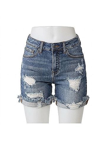Risen Distressed Cuffed Shorts - Plus in Medium Wash (view 1)