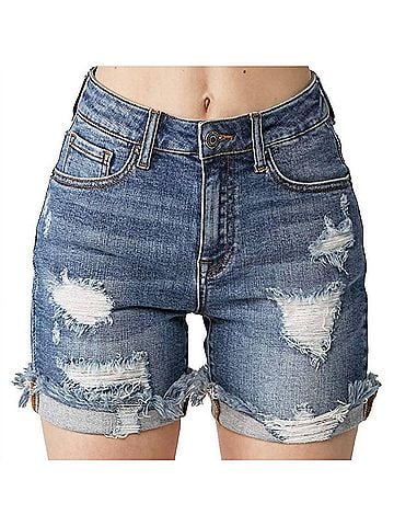Risen Distressed Cuffed Shorts - Plus in Medium Wash (view 2)