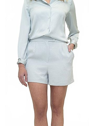 Skies Are Blue Sienna Eco-Friendly Tailored Shorts in Icy Light Blue Grey (view 2)