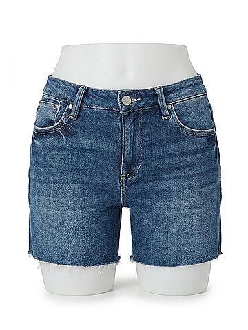 Risen Vintage Edge Frayed Denim Shorts in Dark Wash (view 1)