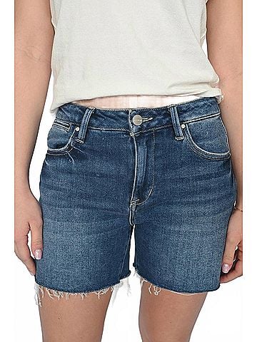 Risen Vintage Edge Frayed Denim Shorts in Dark Wash (view 2)