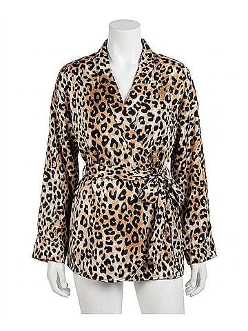 ee:some Long Sleeve Wrap Romper in Leopard Print Satin (view 1)