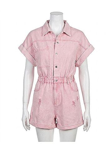 Bibi Vintage Washed Distressed Romper in Light Pink (view 1)