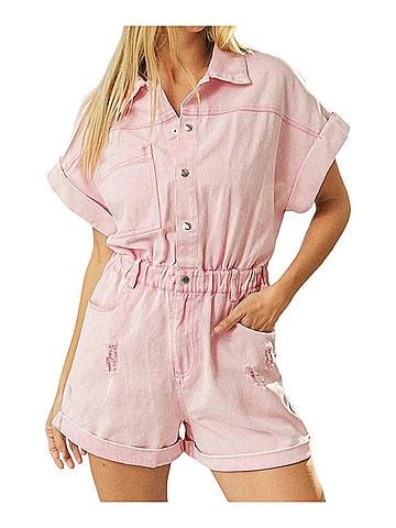 Bibi Vintage Washed Distressed Romper in Light Pink (view 2)