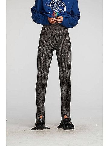 Chaser Metallic Ribbed Pull-On Pant in Black (view 2)
