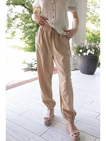 ee:some Comfy Drawstring Jogger Pants in Beige (view 2)