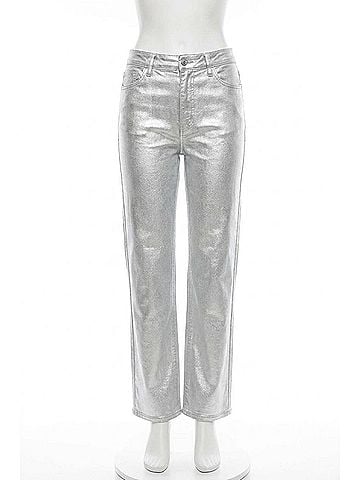 Daze Smarty Pants High Rise Slim in Coated Silver Bullet (view 1)