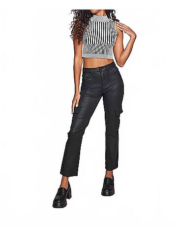 Hidden Jeans Quinn High Waist Cargo Cigarette Jeans in Black (view 2)