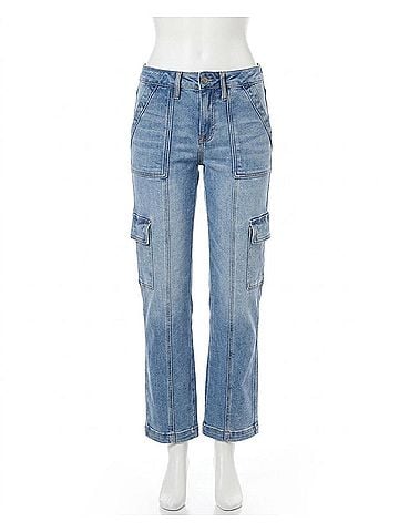 Hidden Jeans Tracey Cargo Straight Stretch Jean in Blue (view 1)