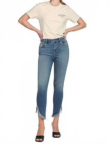 Hidden Jeans Taylor High Rise Distressed Skinny Jean in Blue (view 2)