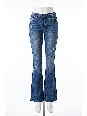 Risen Kourtney Flare Leg Distressed Jeans in Blue (view 1)