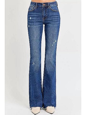 Risen Kourtney Flare Leg Distressed Jeans in Blue (view 2)