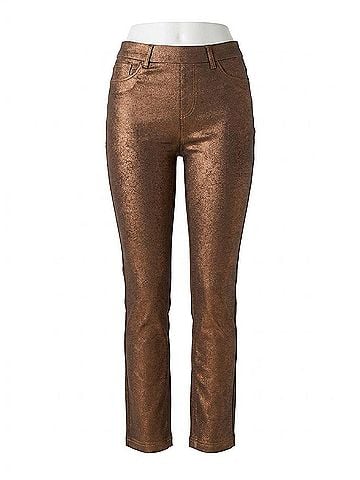 Lyssé Melina Coated Straight Denim Jeans in Metallic Copper (view 1)