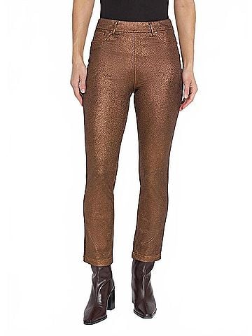 Lyssé Melina Coated Straight Denim Jeans in Metallic Copper (view 2)
