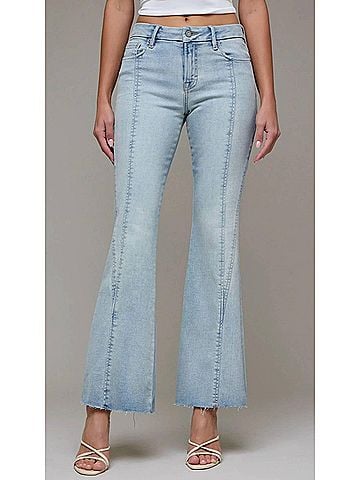 Hidden Jeans Mid Rise Full Length Seam Detail Flare Jeans in Vintage Wash (view 2)