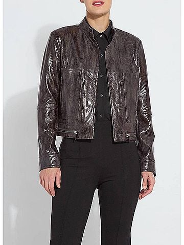 Lyssé Bennett Patent Vegan Leather Jacket in Liquid Mocha Snake (view 2)