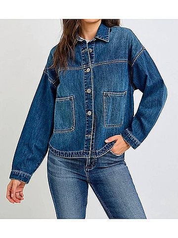 Risen Relaxed Fit Denim Jacket in Dark Wash (view 2)