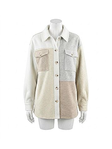 Mystree Pieced Together Shacket in Latte/Stone (view 1)