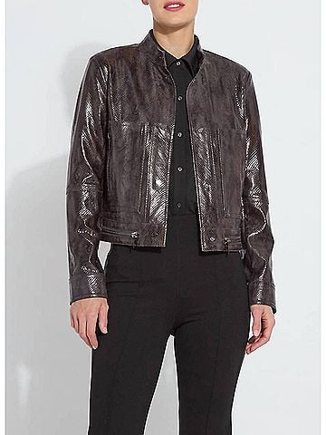 Lyssé Bennett Patent Vegan Leather Jacket in Liquid Mocha Snake (view 2)