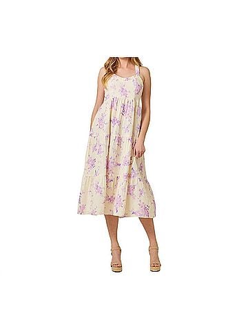 Mystree Floral Tiered Midi Dress in Ivory Mix (view 2)