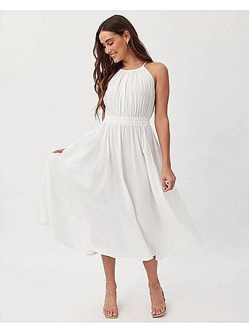 Bella Dahl Cut Out Midi Halter Dress in White (view 2)