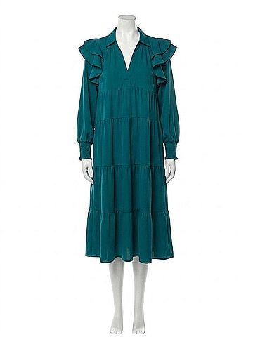 Umgee Ruffle Long Sleeve Tiered Maxi Dress in Teal (view 1)