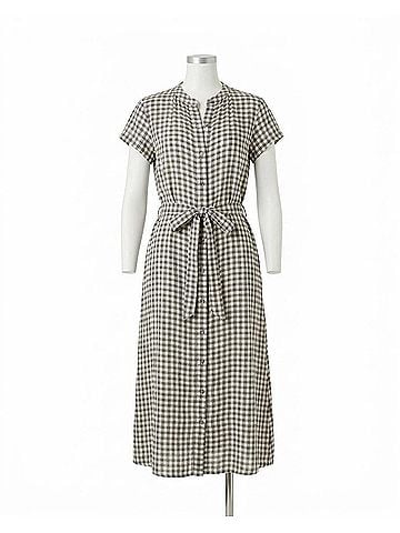 Bella Dahl Cap Sleeve Midi Shirt Dress in Ivory Check Plaid (view 1)
