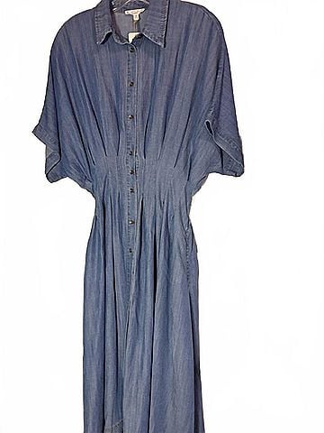 Easel Stretchy Denim Dress in Blue (view 2)